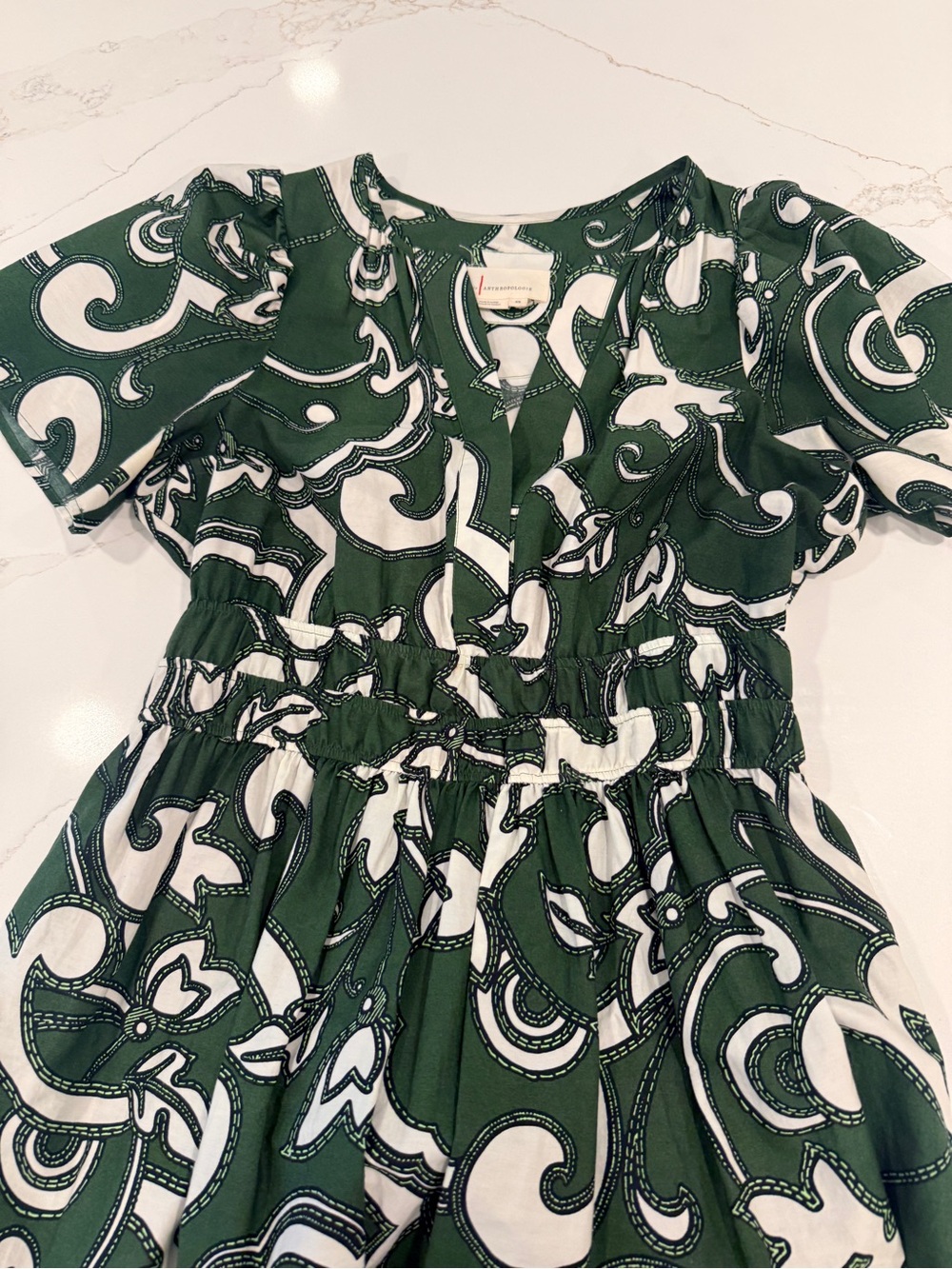 Anthropologie Green and White Maxi Dress